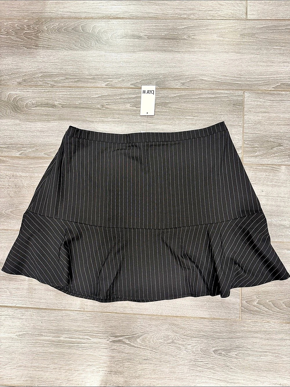 bar III Pinstripe Ruffle-Trim Mini Skirt Black XL